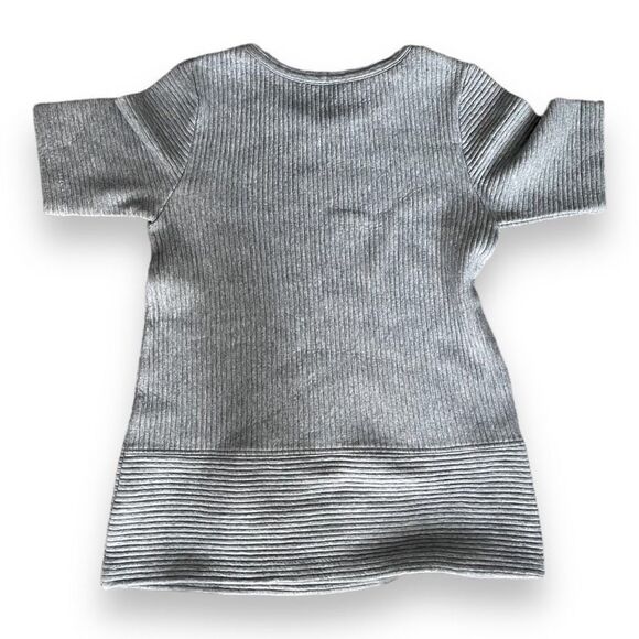 Boden Women's Heathered Gray Ribbed Textured Crew Neck Short Sleeve Top Size 6 - Picture 2 of 5